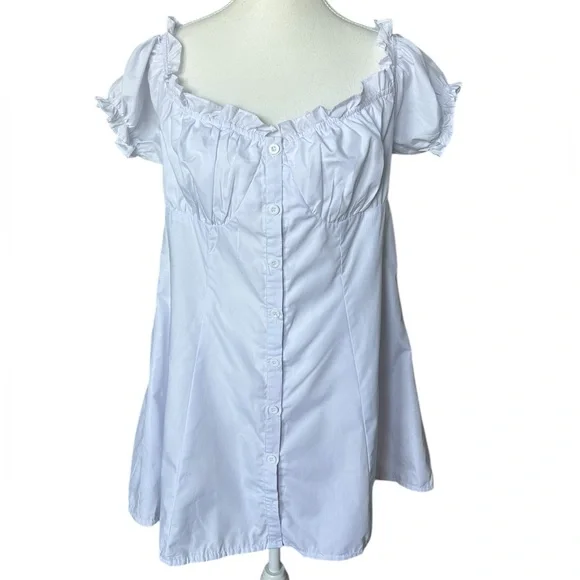 PrettyLittleThing Plus White Button Front Puff Sleeve Shift Dress 14 - Picture 5 of 12